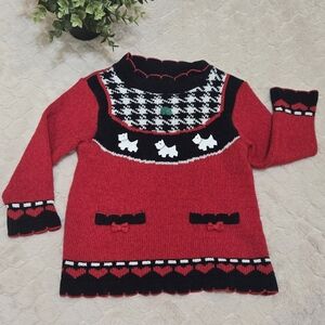 b.t. kids Vintage Red & Black Knit Holiday Festive Scottie Dog Dress, Size 24 Mo